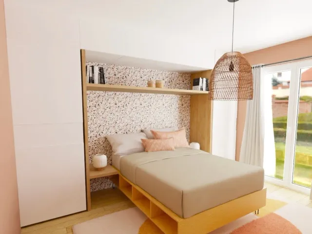 Plan 3D d'une armoire pont de lit qui dissimule une porte inutile