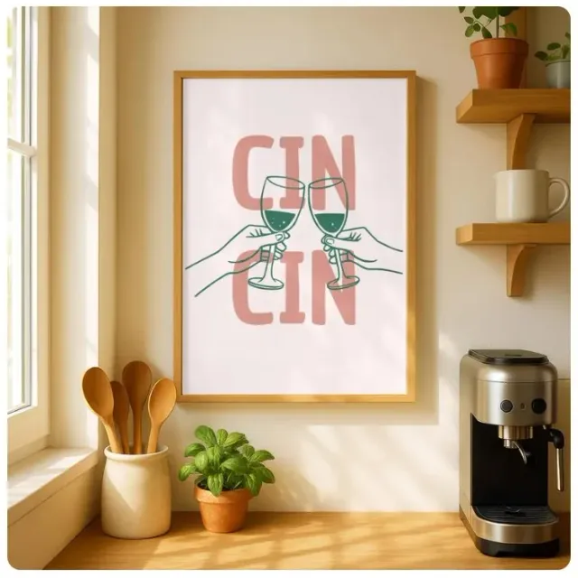Affiche murale « Cin cin » dans une cuisine