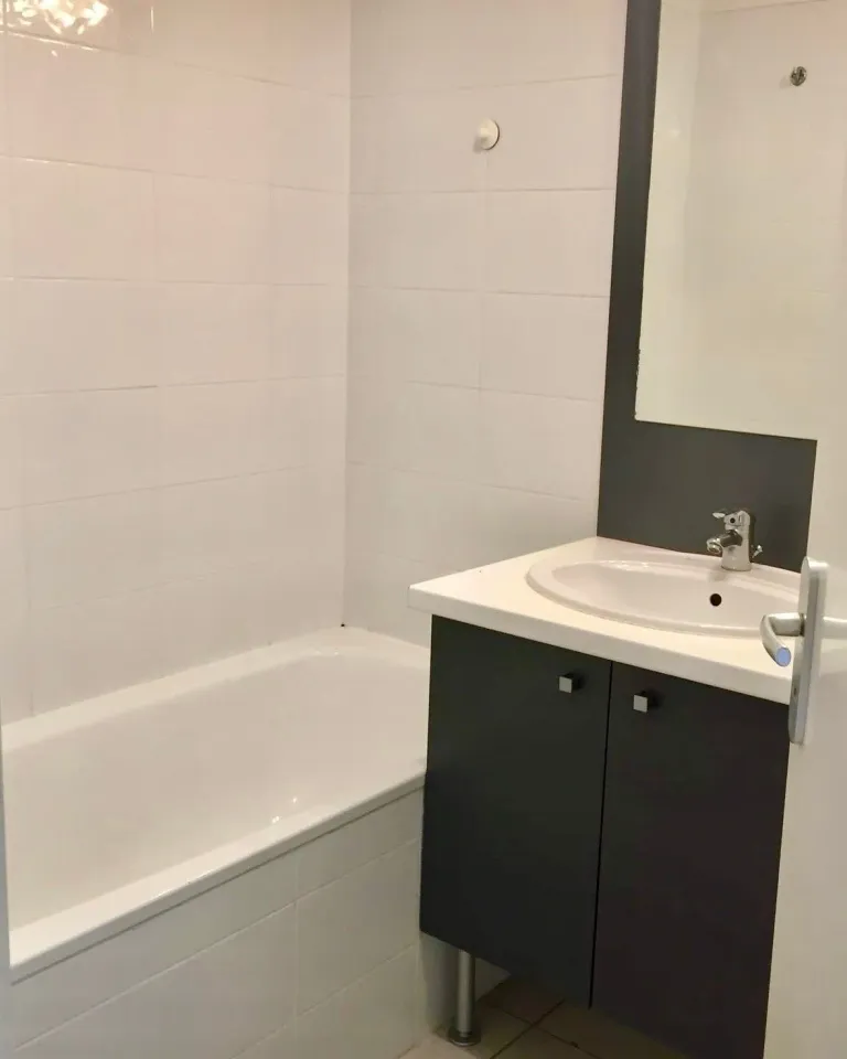 Salle de bain avant : meuble vasque gris anthracite